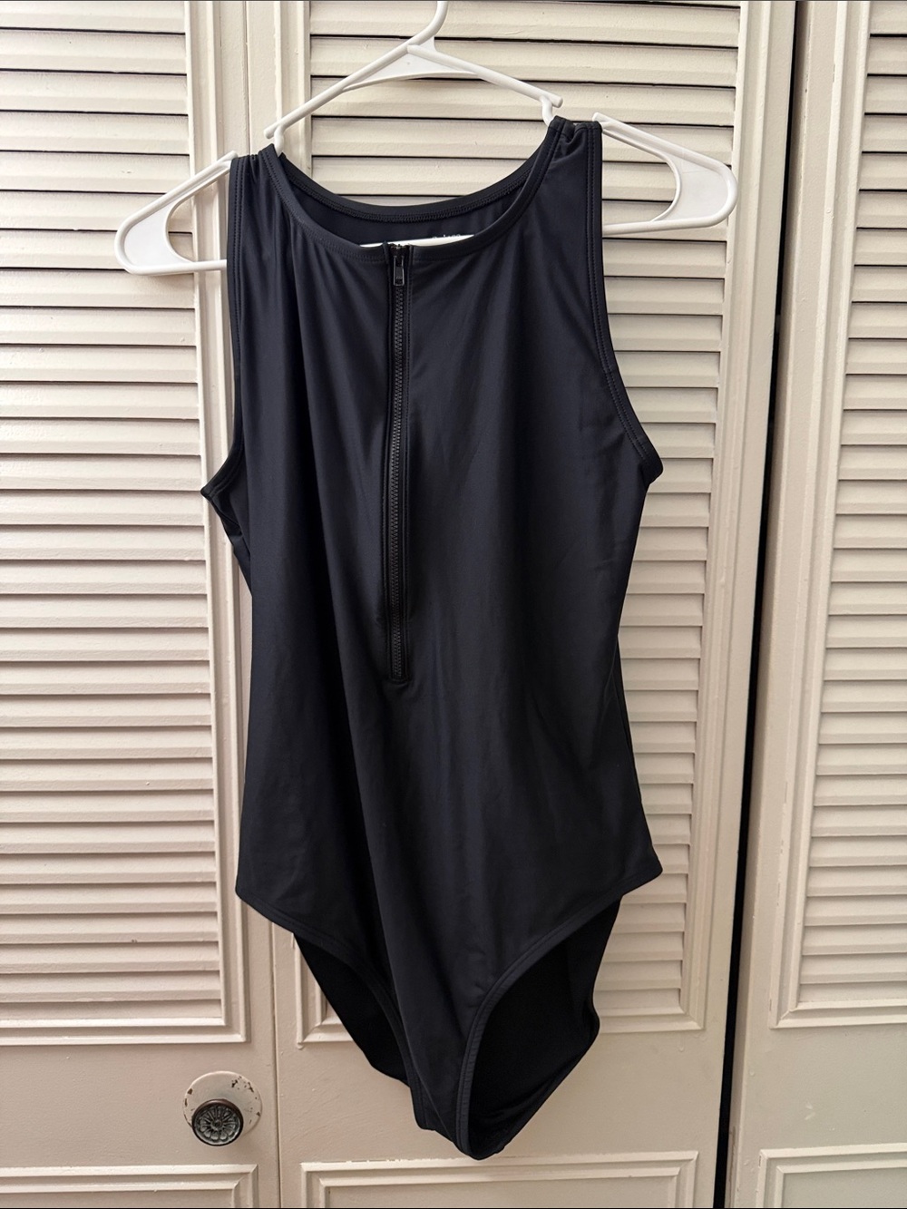 Black Front-Zip One-Piece Swimsuit